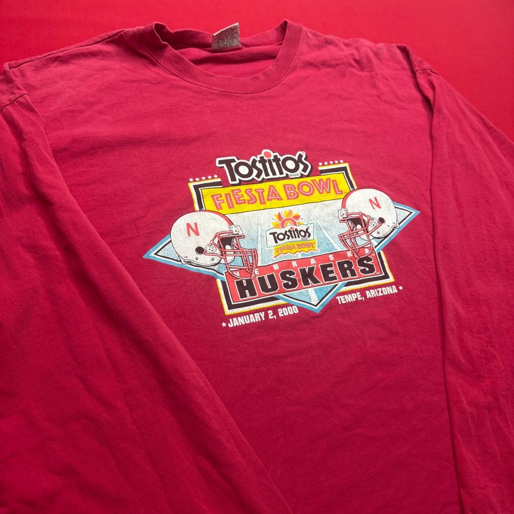 Vintage Y2K Nebraska Huskers Fiesta Bowl Long Sleeve Shirt Red Mens XL NCAA